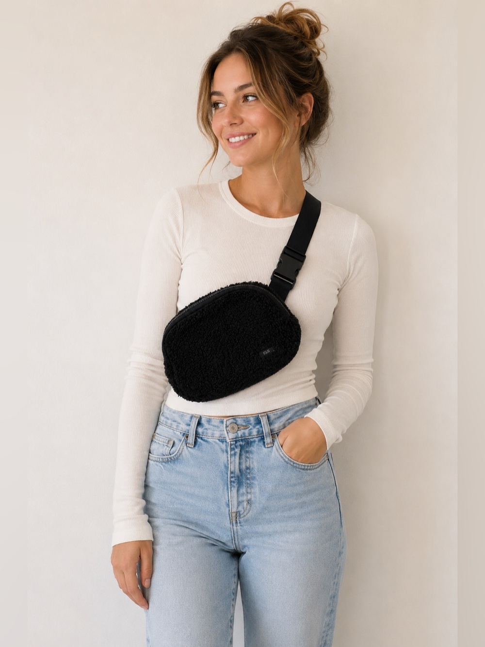 Lole Black Sherpa Fleece Belt Bag